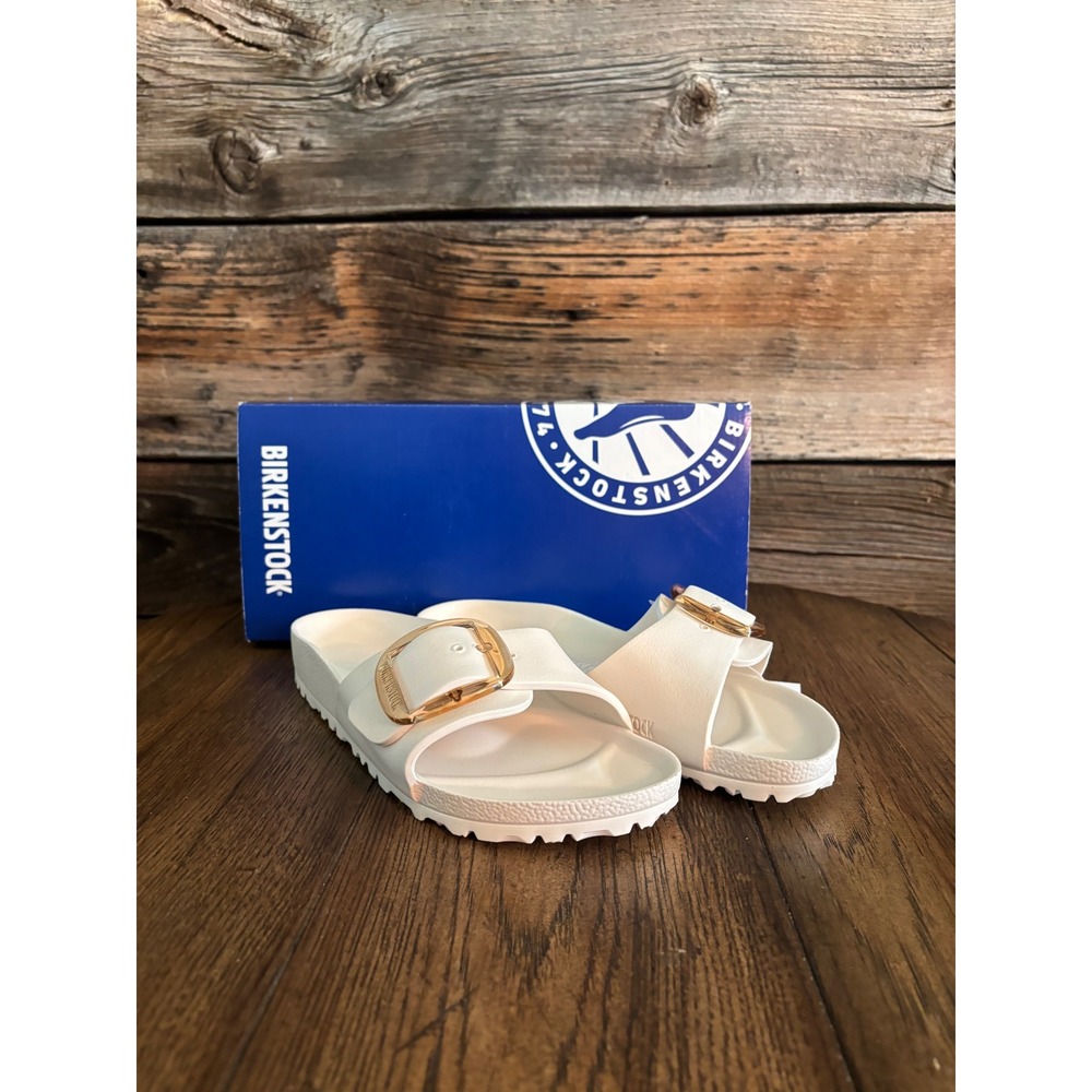 Birkenstock Madrid Big Buckle EVA Eggshell White Sandals 1029633 Womens 7 Narrow